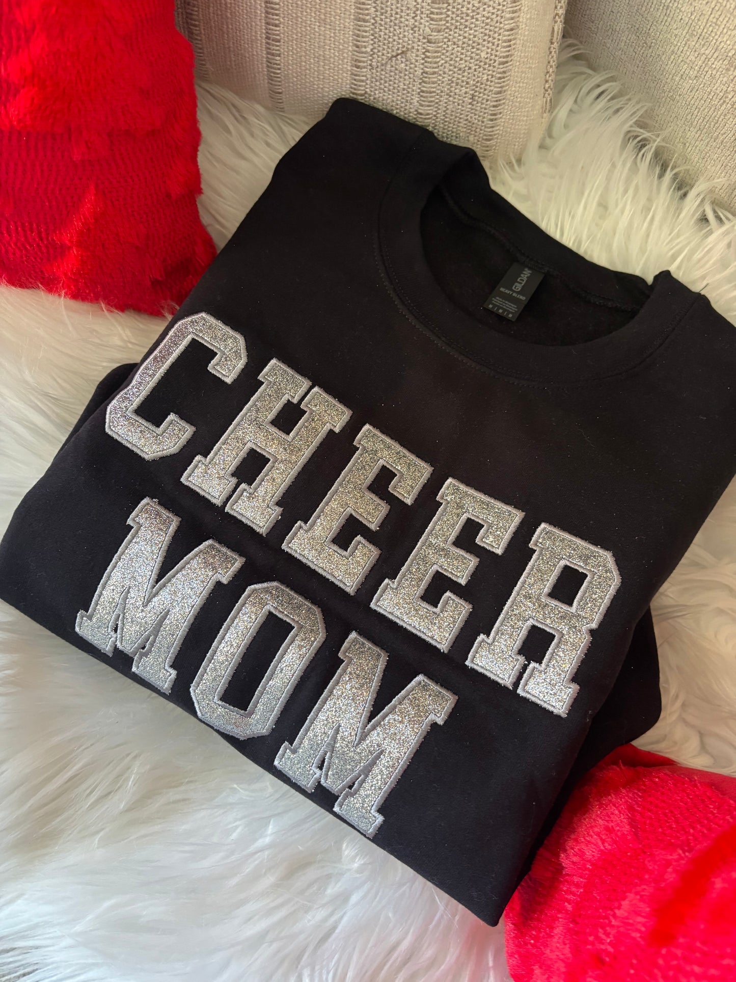 CHEER MOM EMBROIDERED GLITTER CREWNECK