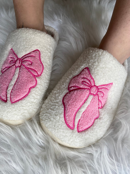 Coquette Bowknot Pattern Fuzzy Home Slippers