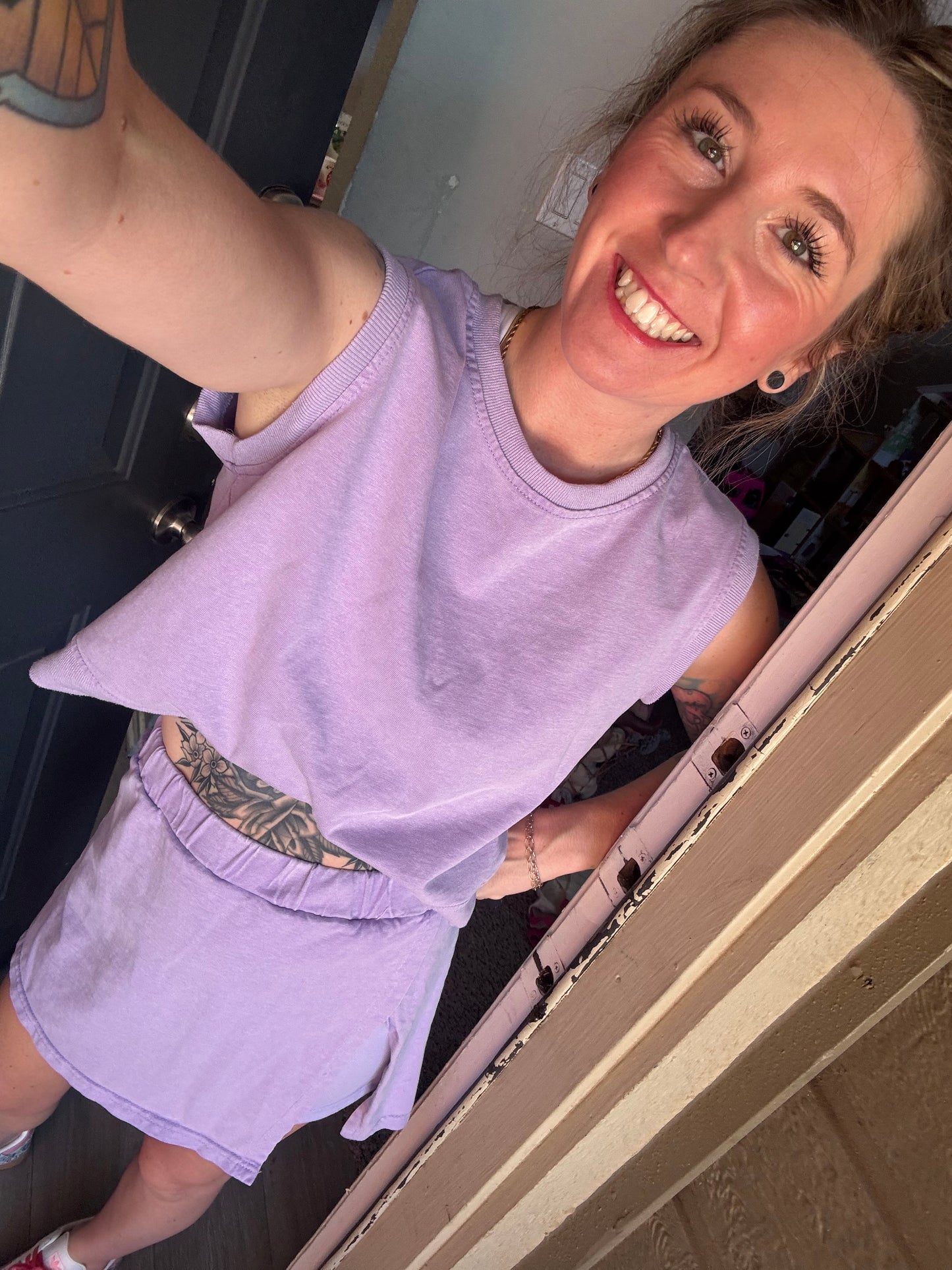 PURPLE TWO PIECE HIGH WAISTED SKIRT & SLEEVELESS TOP SET