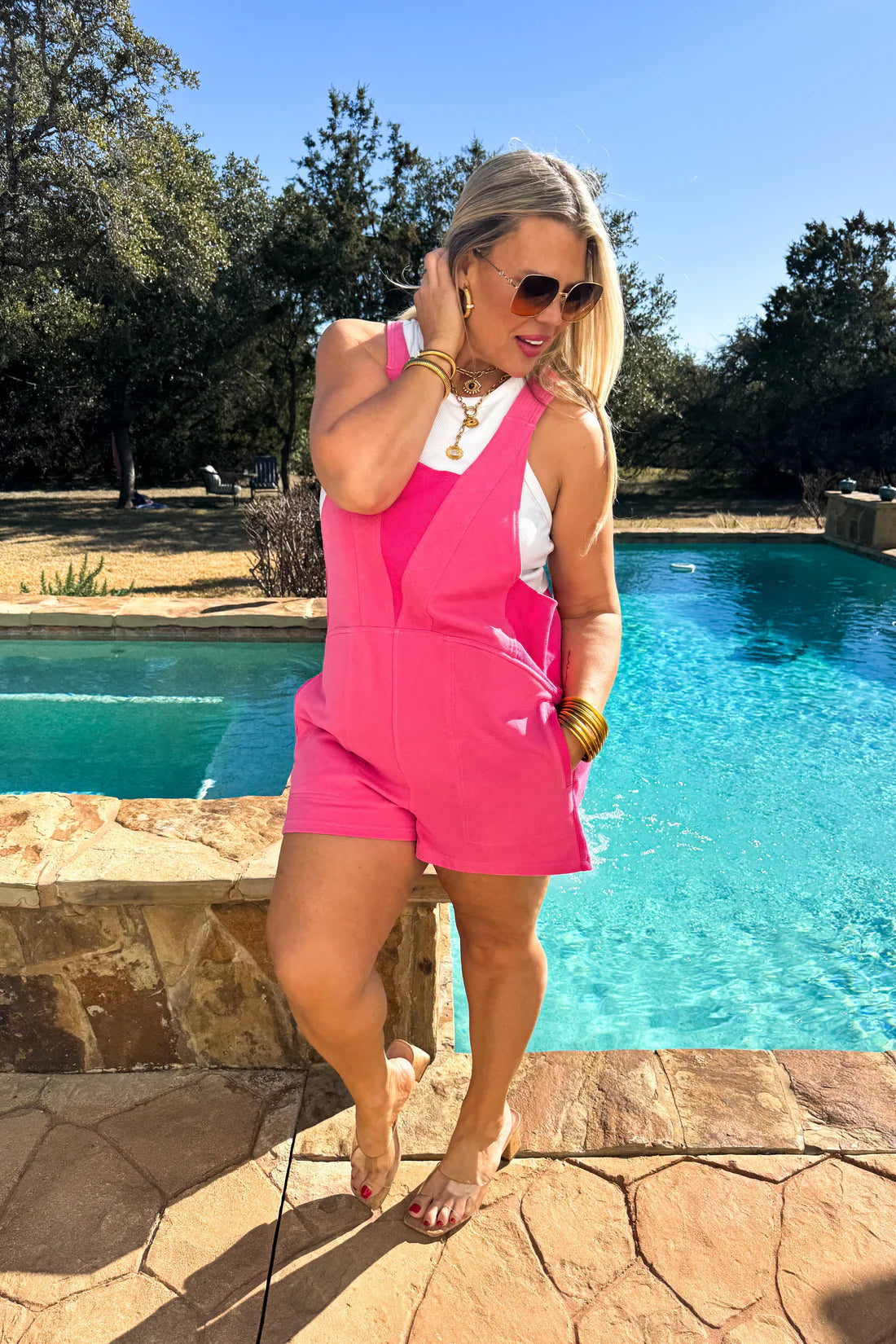 BEACH PLEASE ROMPER PINK