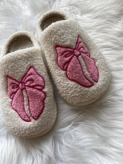 Coquette Bowknot Pattern Fuzzy Home Slippers