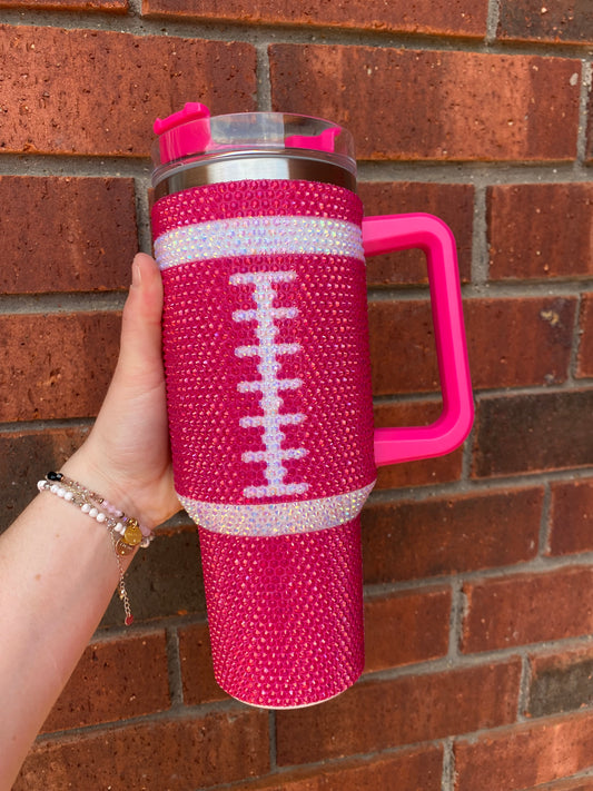 40OZ PINK RHINESTONE FOOTBALL TUMBLER