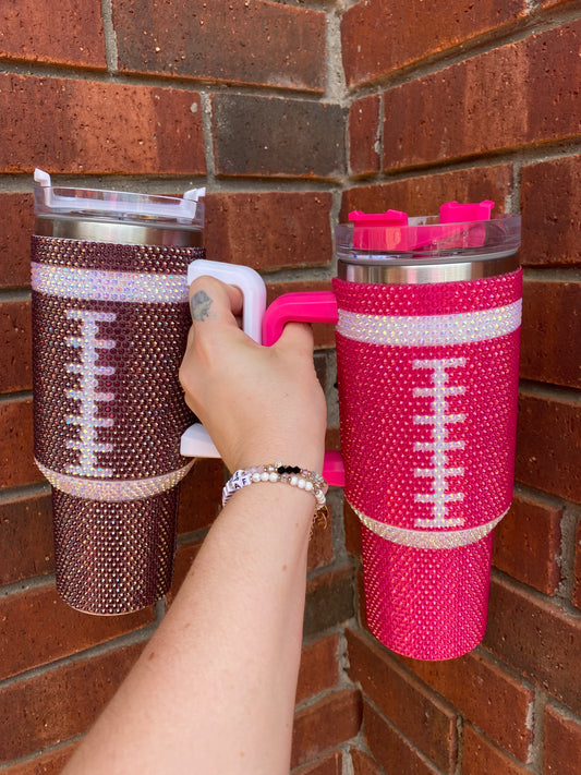 40oz Rhinestone Football Tumbler