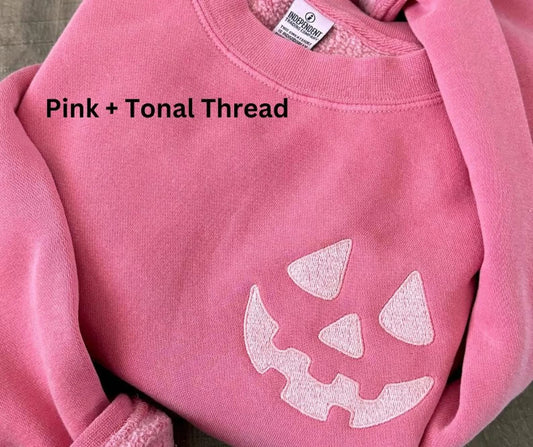 PRETTY IN PINK PUMPKIN EMBROIDERED CREWNECK