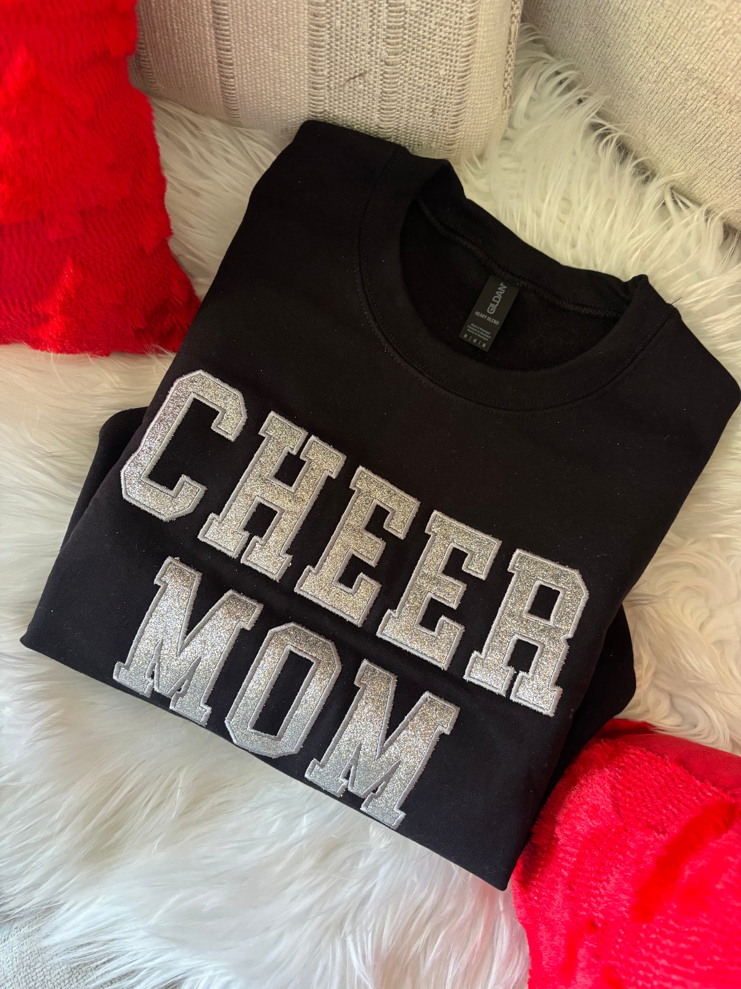 CHEER MOM EMBROIDERED GLITTER CREWNECK